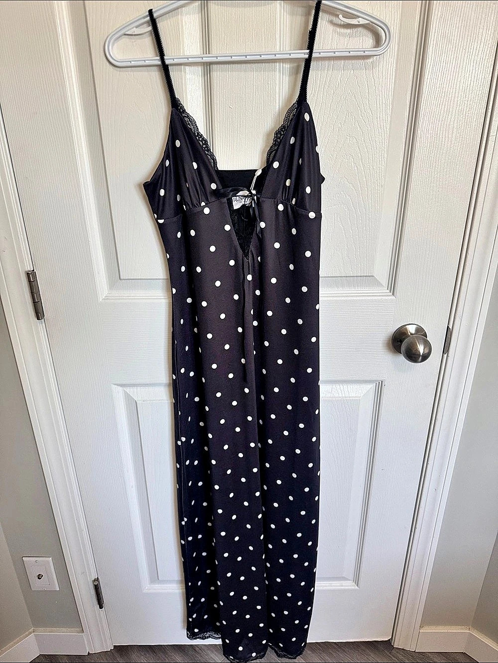 MANGO Polka Dot Lace Trim Maxi Dress NWT